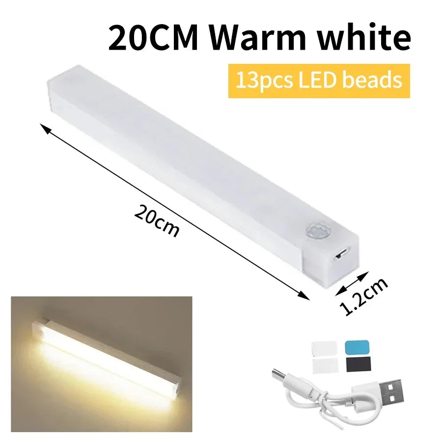 Wireless Rechargeable LED Motion Sensor Cabinet Night Light - Magnetic Under-Cabinet Light for Closet, Kitchen, Wardrobe, Stairs