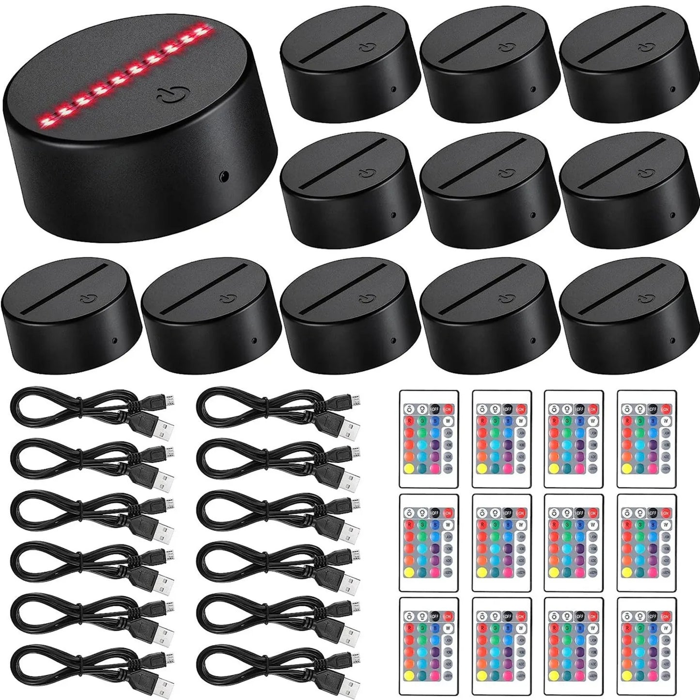 12-Pack 3D LED Acrylic Lamp Bases – 16-Color Remote & USB Light Stands for Acrylic Resin Displays
