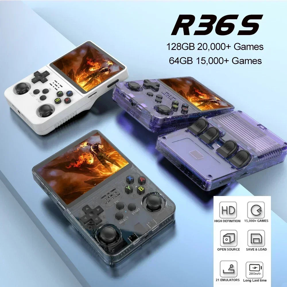 Retro Handheld Game Console 3.5" IPS (8.9 cm) 64GB Portable Linux Player, Preloaded 15,000+ Games, USB-C Charging