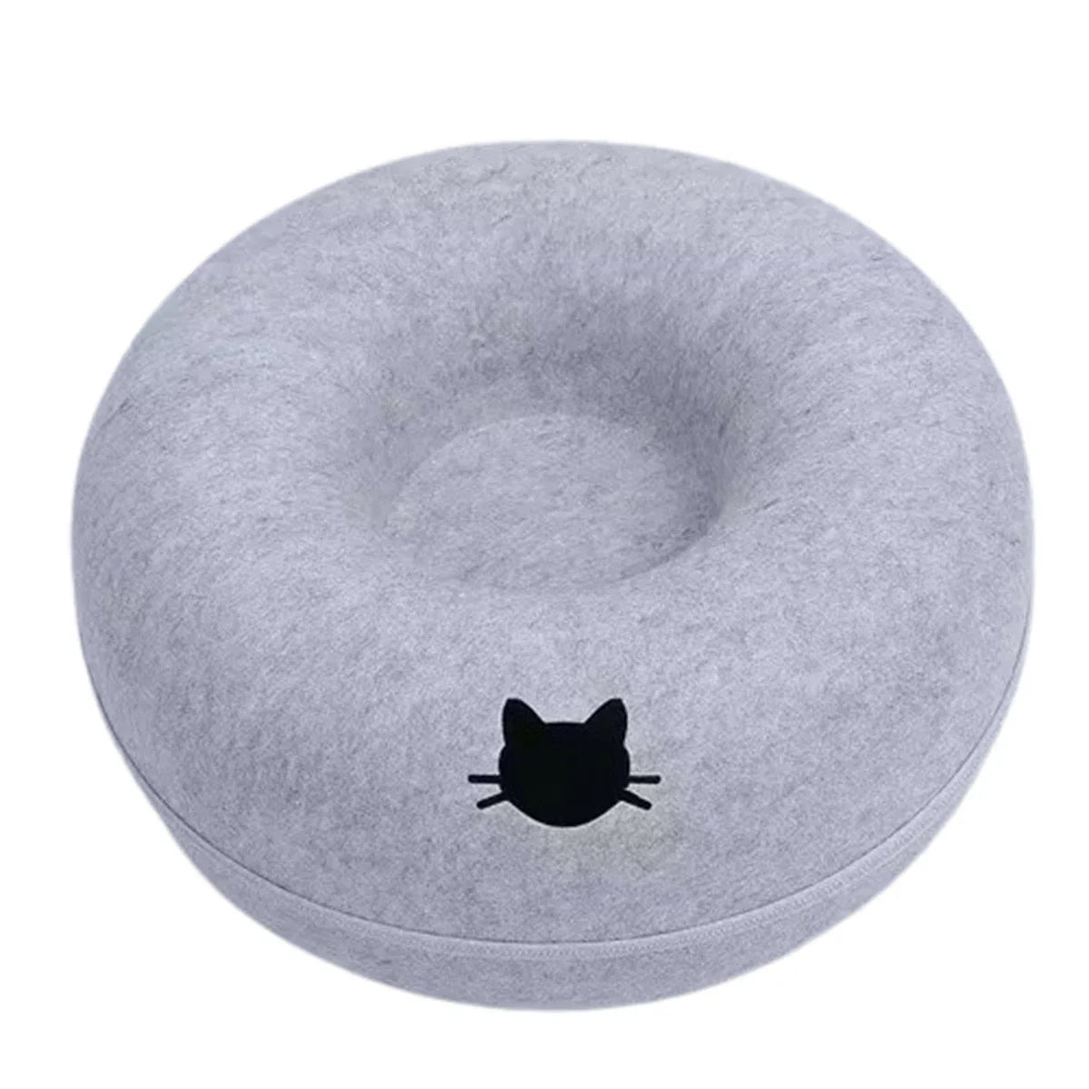 Donut Tunnel Cat Bed – Interactive Felt Cat House, Washable Zipper Design, All-Season Cozy Kitty Bed (M: 50 x 50 x 20 cm / 19.7 x 19.7 x 7.9 in; L: 60 x 60 x 28 cm / 23.6 x 23.6 x 11.0 in)