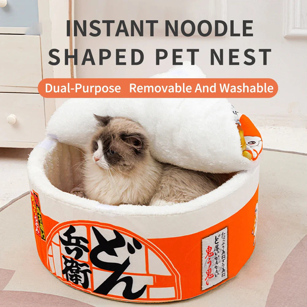 Instant Noodle Pet Bed – Cozy Udon Cup Nest for Cats & Small Dogs with Removable Cover, S 40 x 20 cm (15.7 x 7.9 in) & L 50 x 20 cm (19.7 x 7.9 in)