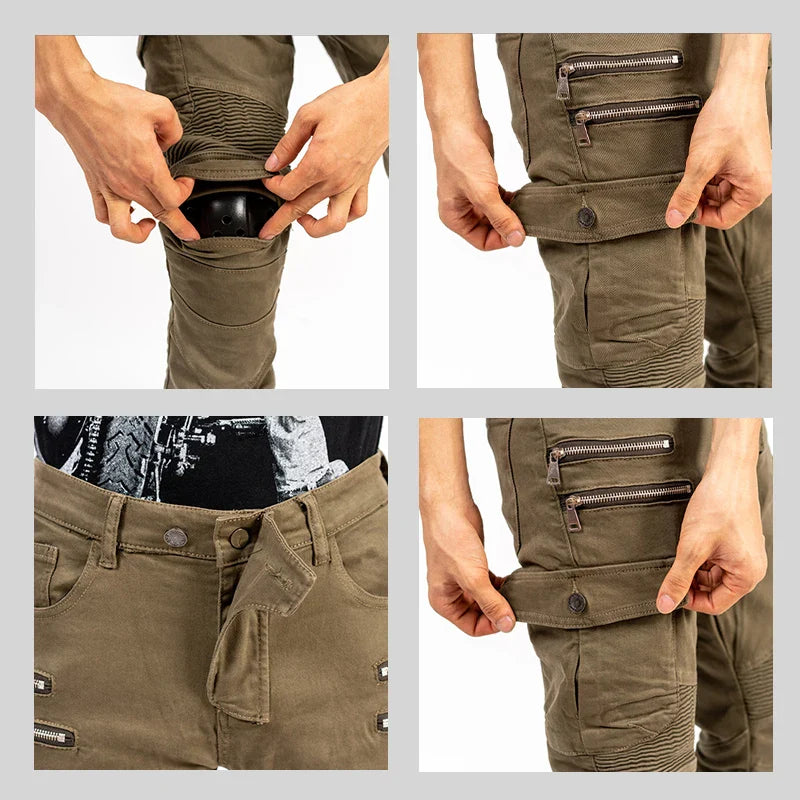 Unisex Motocross Motorcycle Riding Jeans with Removable Knee Pads – Double-Zip Moto Trousers