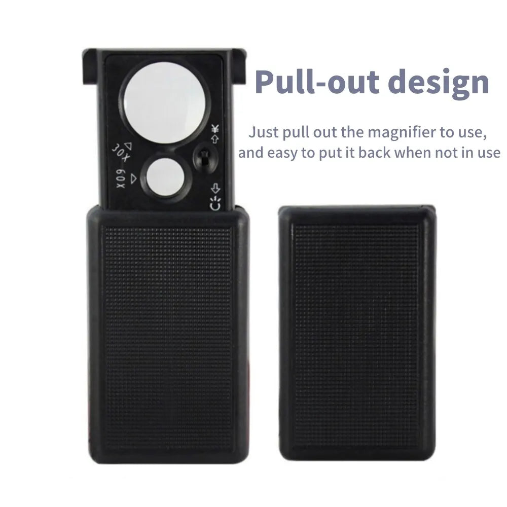 30X/60X Mini LED Handheld Magnifier with UV Light for Jewelry, Coins & Currency Inspection