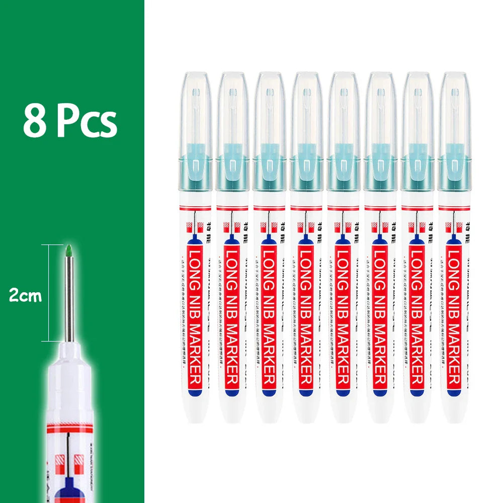 Waterproof Long-Head Deep-Hole Marker Pens 20mm Tip — Permanent Oil Ink for Metal, Wood & Carpentry (Black, Blue, Red, Green)