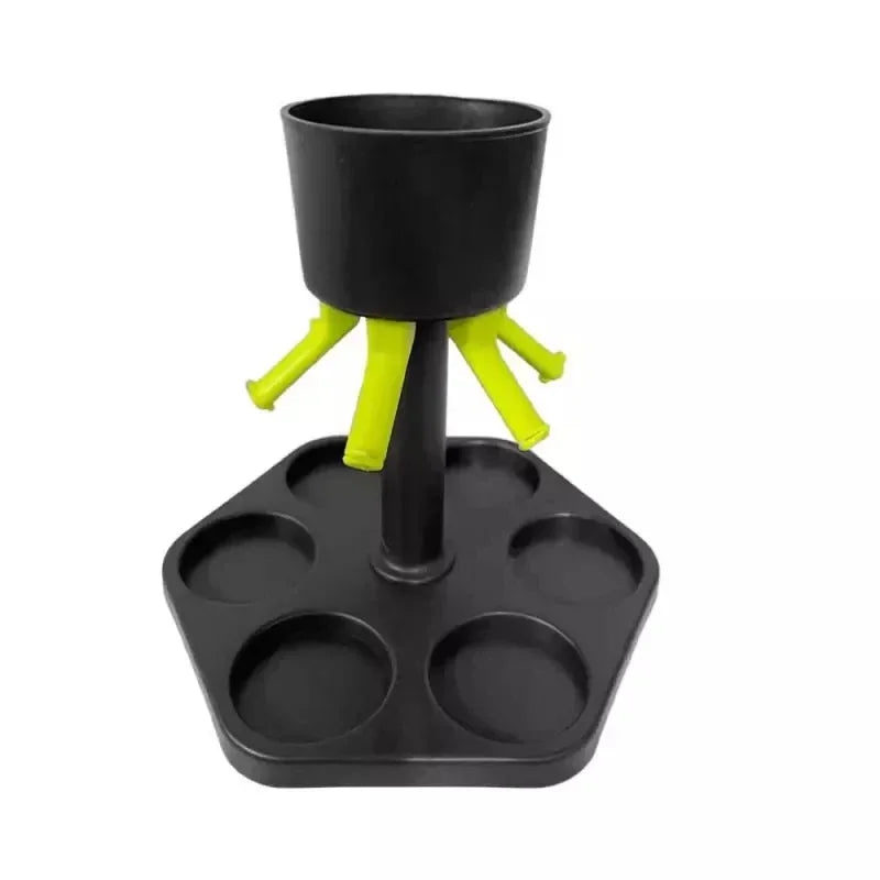 6-Shot Liquor Dispenser Shot Glass Drinking Game — 1.5 fl oz (44 ml) Cups, 1 L (1000 ml) Center Reservoir — Party & Home Bar with Removable Lid