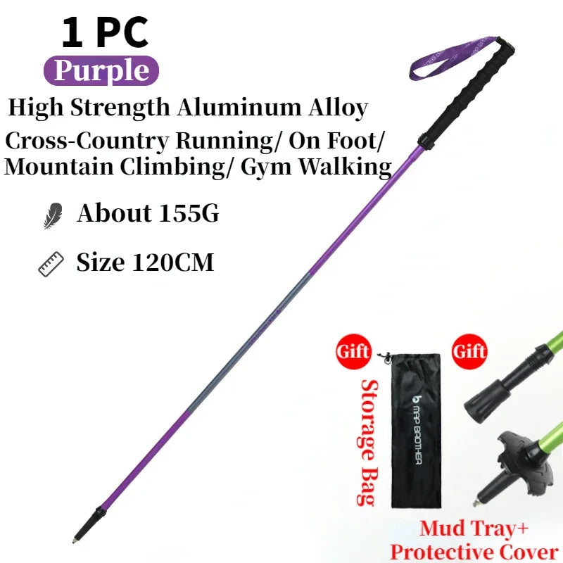 Foldable Quick-Lock 4-Section Trekking Poles Pair – 7075 Aluminum Adjustable 110/120 cm (43.3/47.2 in) EVA Grip Tungsten-Cobalt Tips