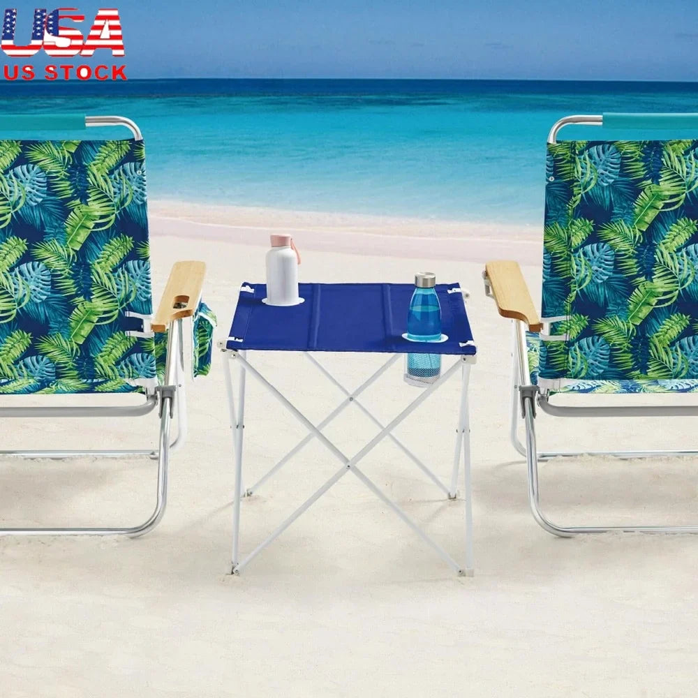 Foldable Portable Beach Table 24.21 x 20.87 x 20 in (61.5 x 53 x 50.8 cm) – Rust-Resistant Steel Frame, Weather-Resistant Top & 2 Cup Holders