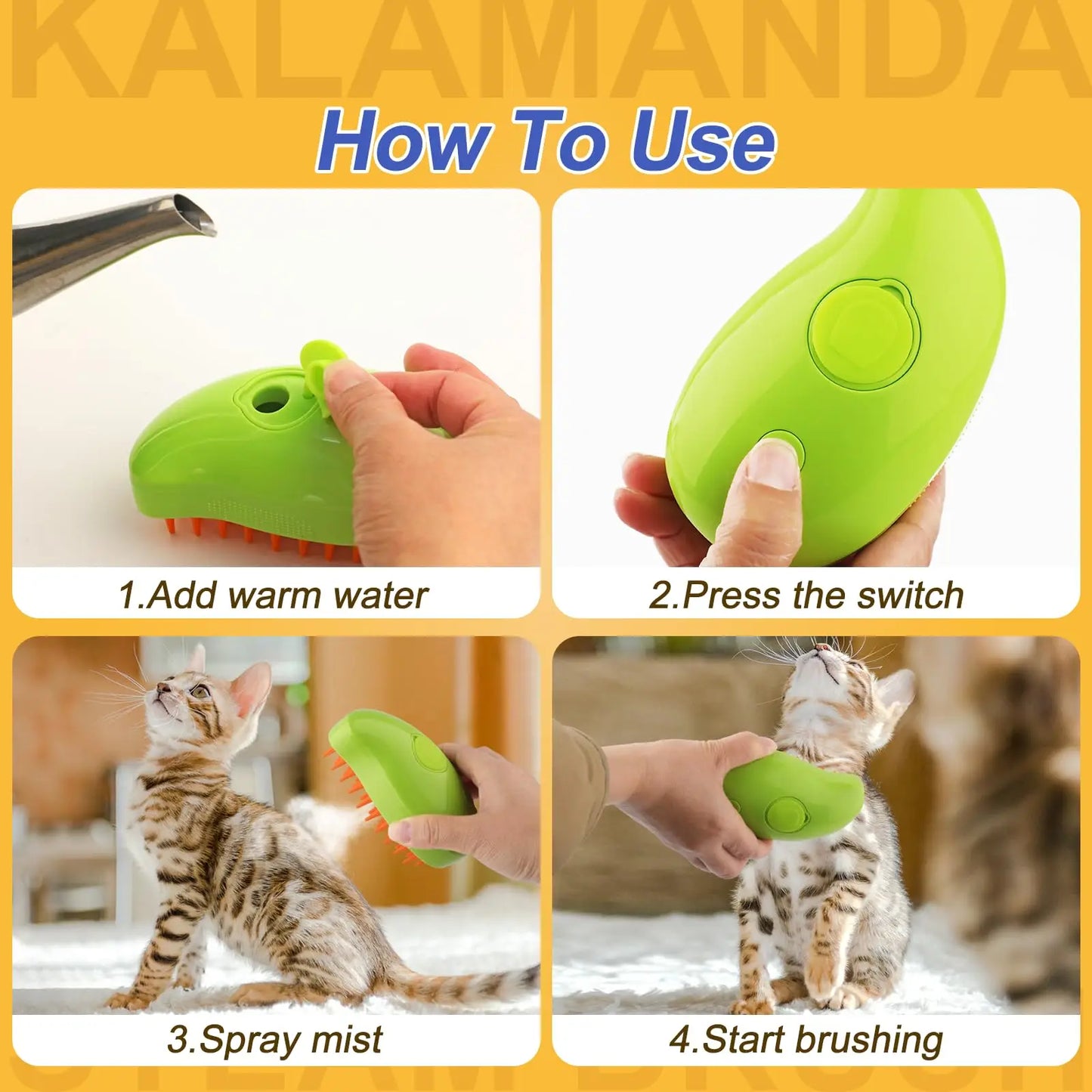 3-in-1 Pet Steamy Brush – Electric Spray Groomer, Silicone Massage & Hair Remover for Cats & Dogs