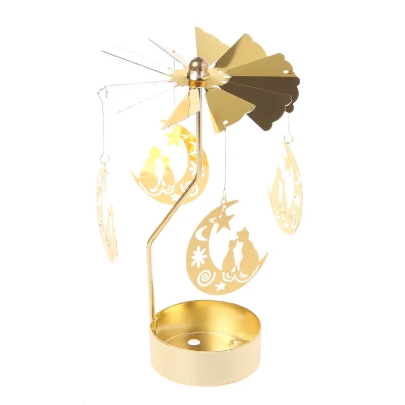 Gold Metal Rotating Tealight Candle Holder - Tabletop Spinner for Wedding Christmas Dinner Party Decoration Gift