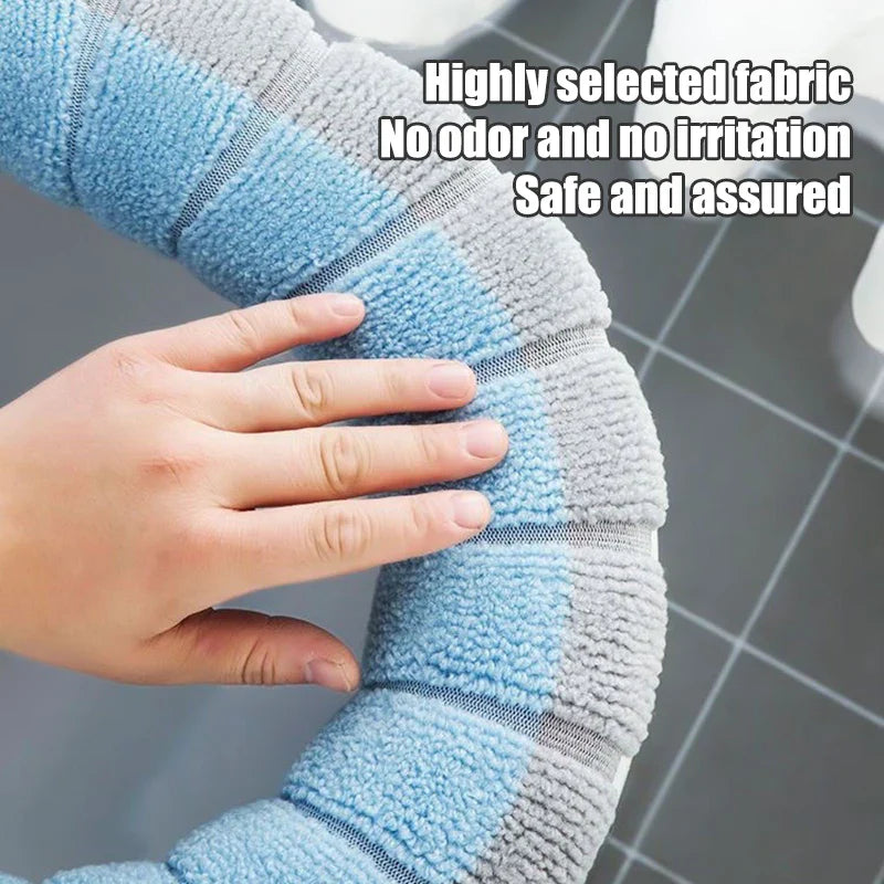 Universal Thick Knit Toilet Seat Cover Cushion - Soft Washable Padded Toilet Seat Warmer with Lid Handle