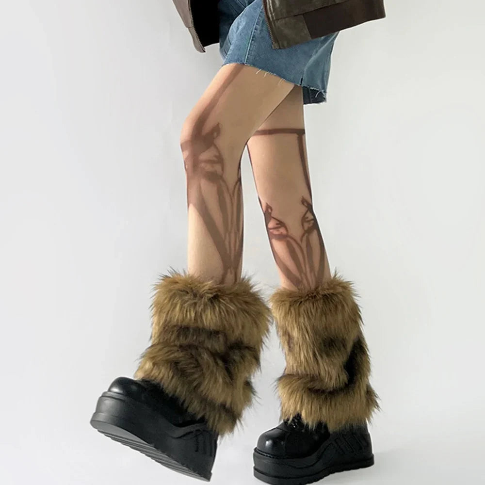 Faux Fur Leg Warmers – Furry Boot Cuffs for Women, Harajuku JK Lolita Cosplay, Winter Boot Socks, Available in 9.8"/11.8"/15.7" (25/30/40 cm)