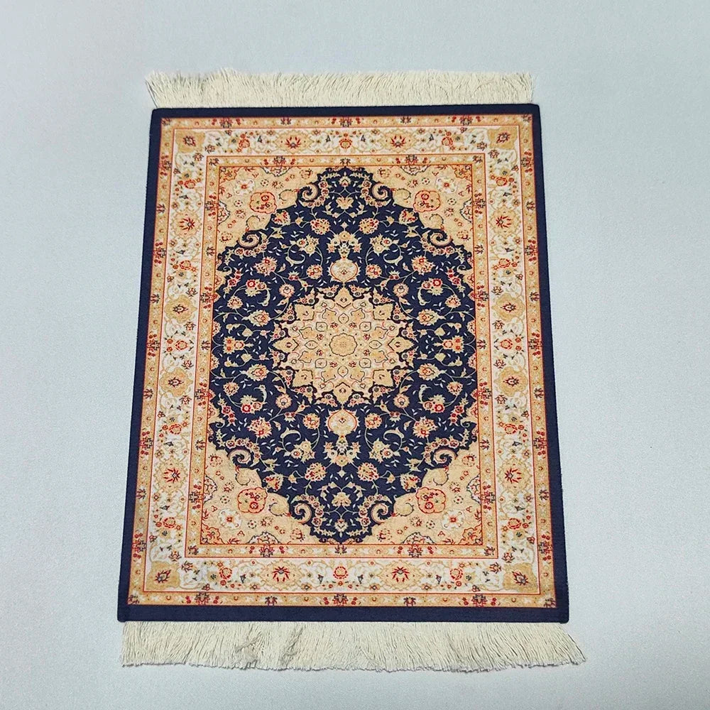 Woven Persian Flower Mouse Pad 9.1 x 7.1 in (23 x 18 cm) Non-Slip Rubber Desk Mat with Fringe — Retro Style