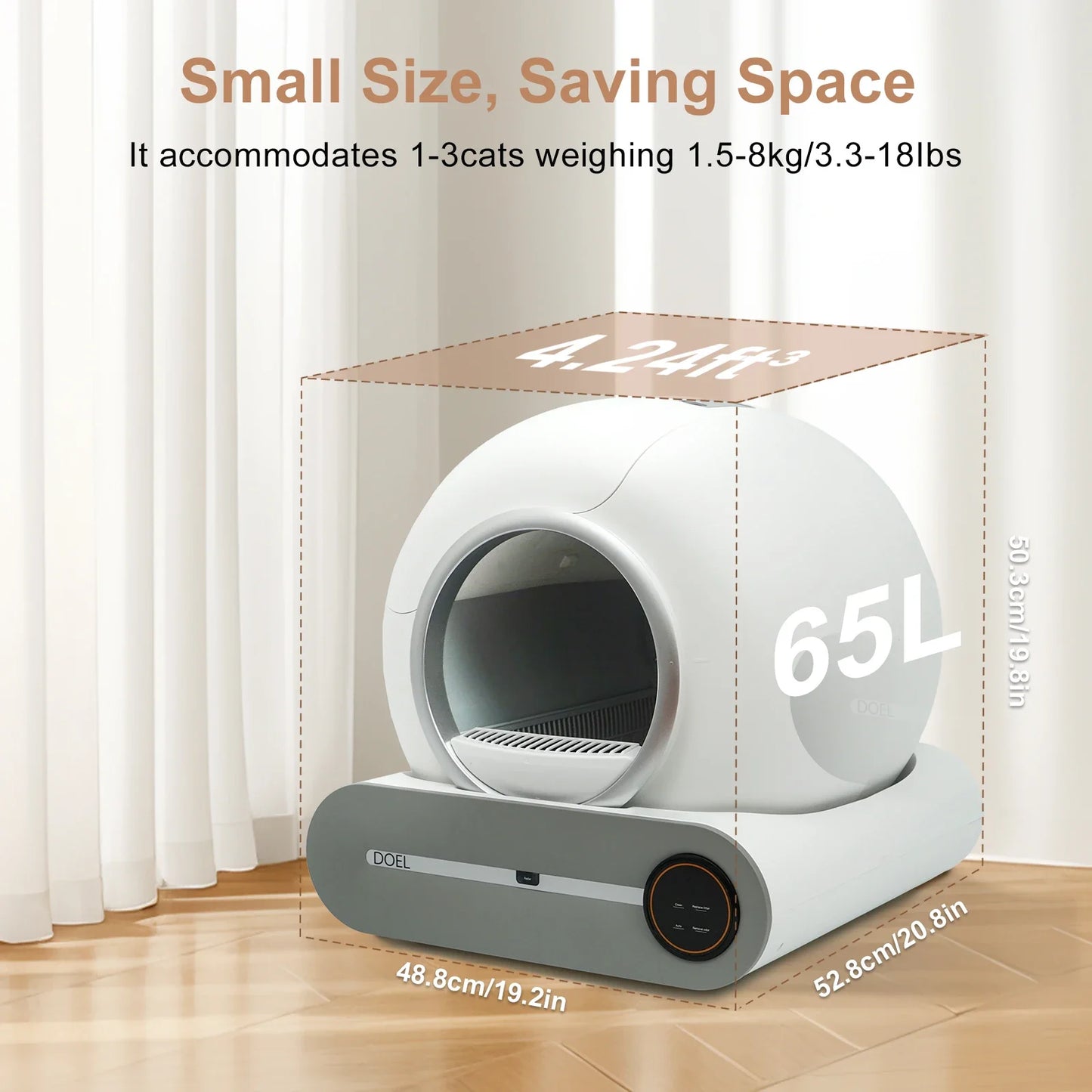 Self-Cleaning Cat Litter Box 65L Automatic Smart Cat Toilet with App Control 2.4GHz Wi‑Fi, Trash Bag & Litter Mat