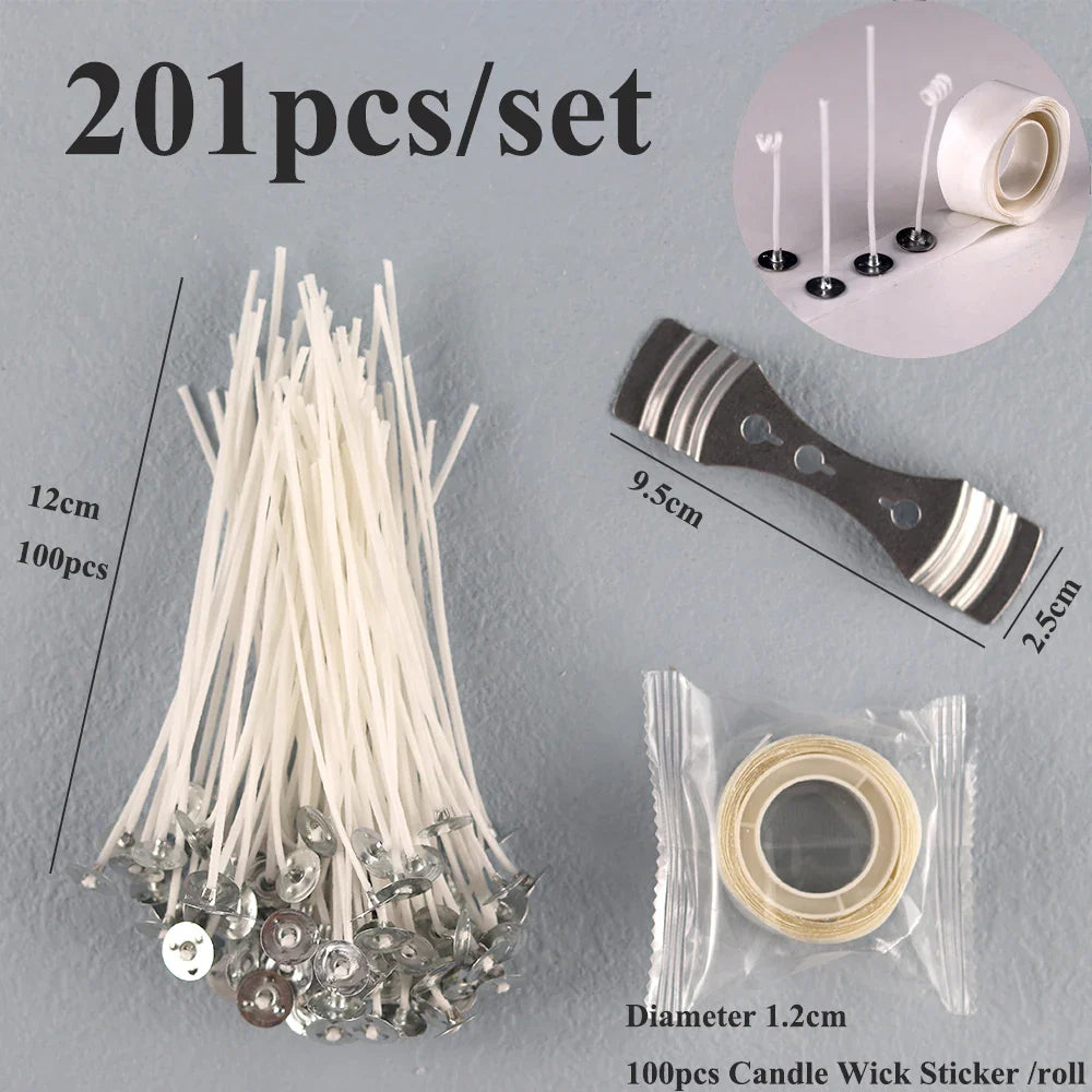 Pre-Waxed Cotton-Core Candle Wicks with Metal Sustainer Tabs, 100-Pack, 1.0–7.9 in (2.6–20 cm) for DIY Candle Making