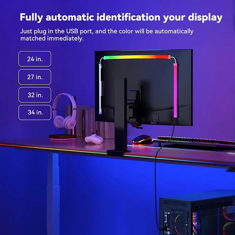 USB RGB LED Backlight Strip for Monitors – Ambilight Sync PC Gaming Ambient Light, Fits 24–34 in (61–86 cm)