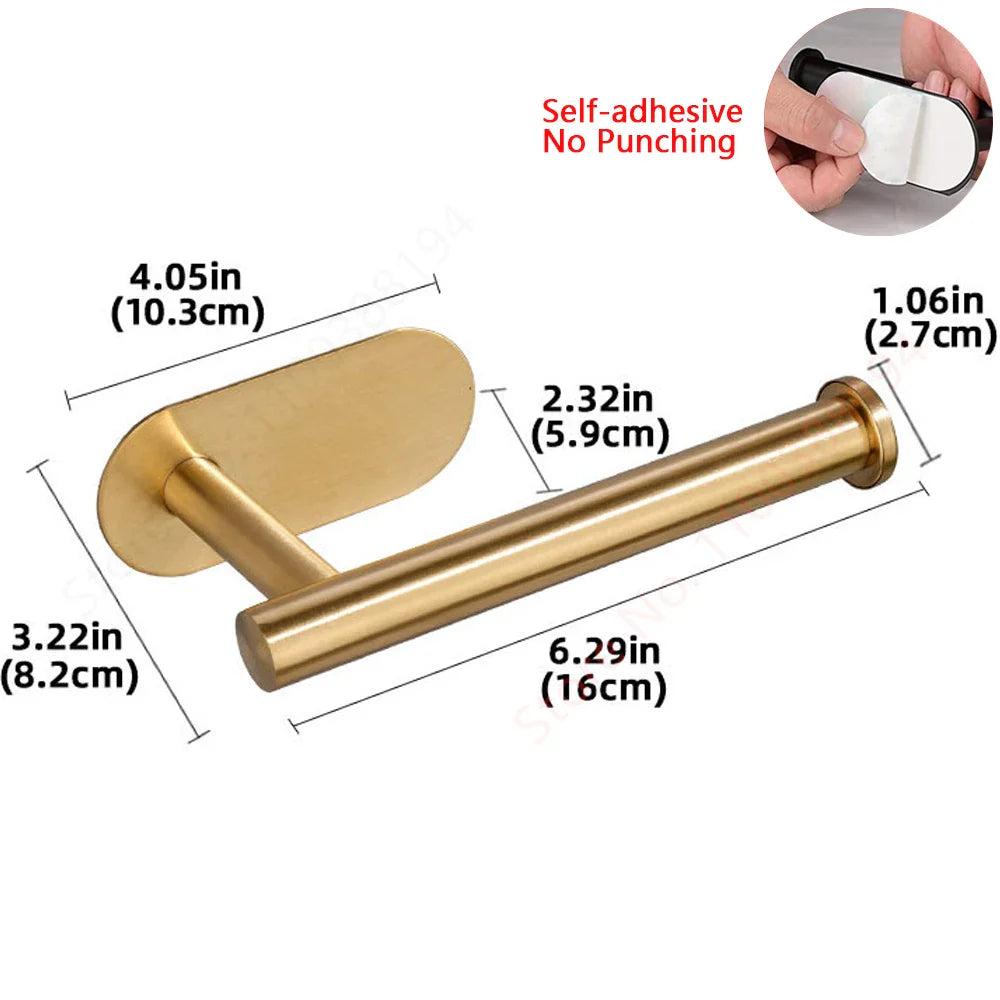 Self-Adhesive Stainless Steel Toilet Paper Holder — No-Drill Wall Mount Tissue & Towel Dispenser (Holds up to 30 cm / 11.8 in)