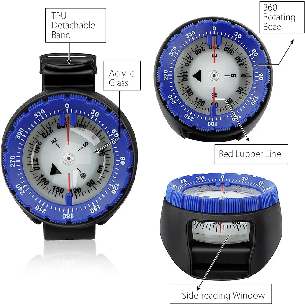Underwater Diving Compass 50m Waterproof Wrist Compass Luminous for Scuba, Snorkeling & Swimming