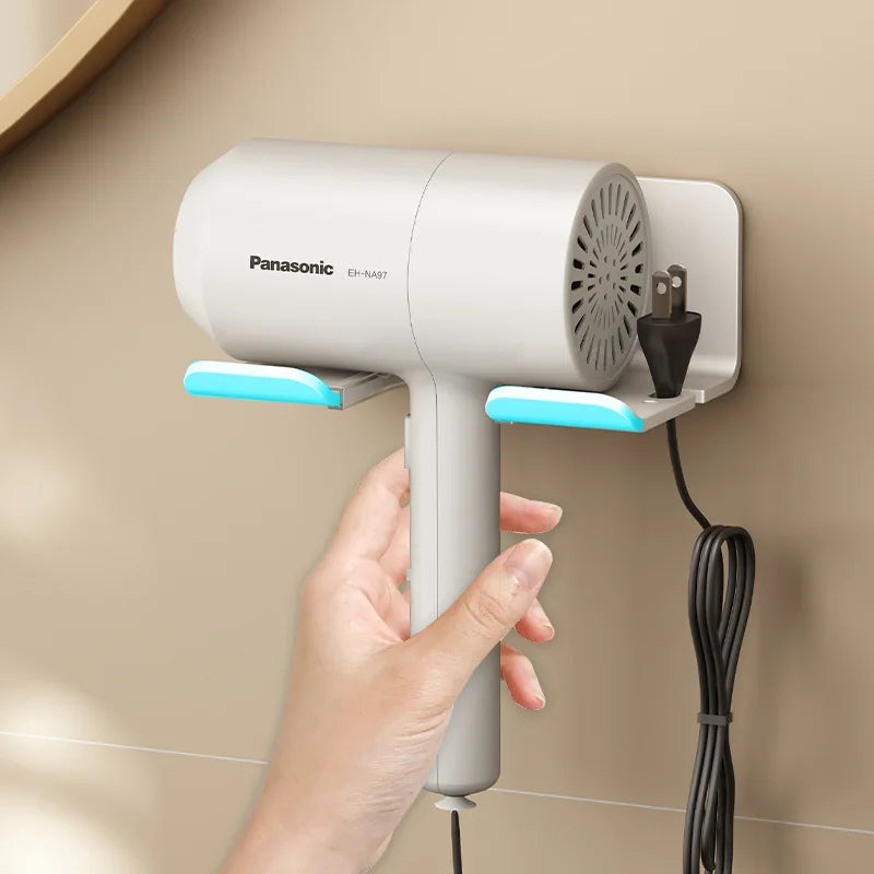 Hair Dryer & Straightener Holder - Wall-Mounted Nail-Free Aluminum Shelf for Bathroom Storage