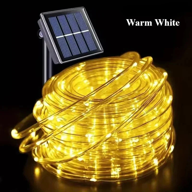 Solar LED String Lights (100/200 LEDs, 10m/20m | 32.8ft/65.6ft) Waterproof IP65 Tube Rope Fairy Lights for Garden Patio Wedding Christmas
