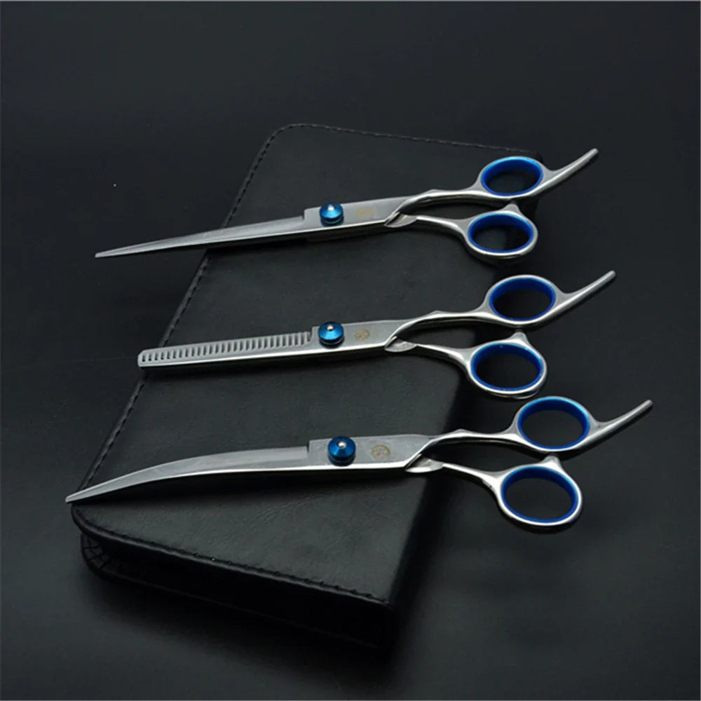Dog Grooming Scissors Set 6" (15 cm) & 7" (17.5 cm) Stainless Steel Pet Shears — Thinning, Curved & Cutting