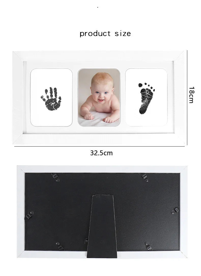 Newborn Baby Handprint & Footprint Keepsake Kit with Clean-Touch Ink Pad and Photo Frame for 0–6 Months