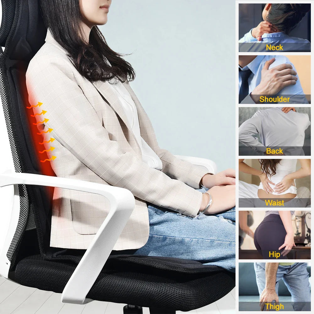 Electric Heated Vibration Massage Cushion for Neck, Back & Lumbar – Car and Home Seat Pad