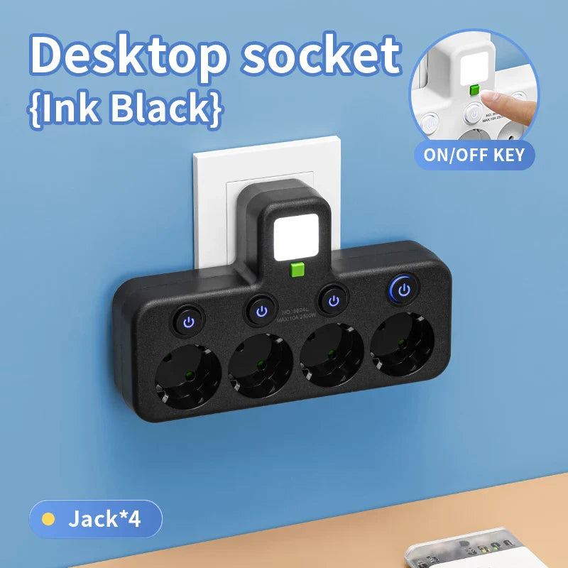 EU Plug Wall-Mounted Power Strip, 3 AC Outlets with Independent Switches, 2 USB-A + 1 USB-C Charging Ports (2500W)
