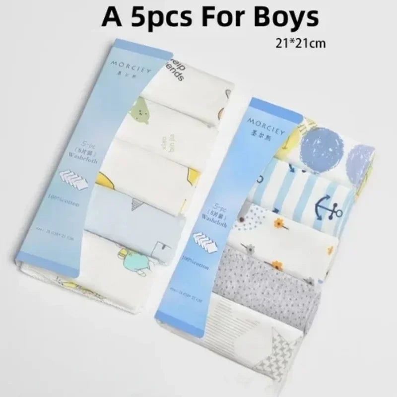 5- or 8-Pack Cotton Newborn Baby Towels Set - Burp Cloths and Nursing Washcloths for Boys and Girls