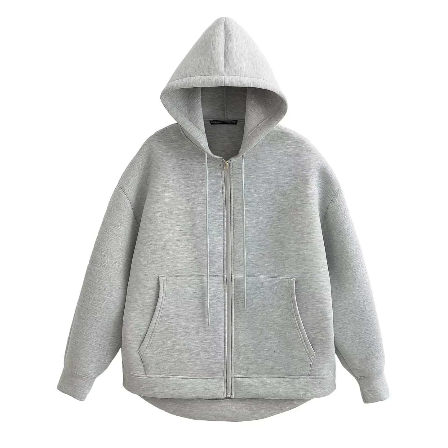 Women's Oversized Zipper Hoodie Jacket with Double Pockets - Casual Autumn/Winter Coat