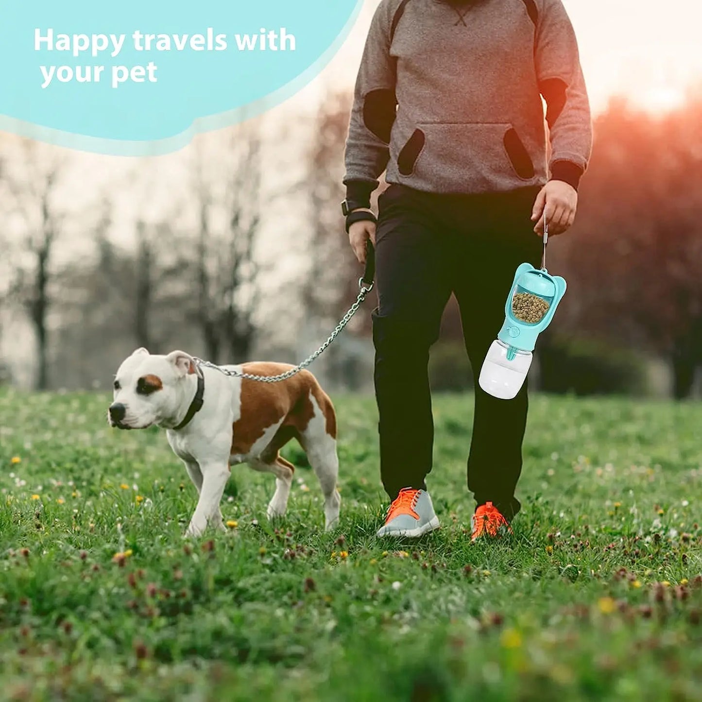 Dog Water Bottle Pet Dispenser with Detachable Food Container Leak-Proof Lock for Travel and Hiking