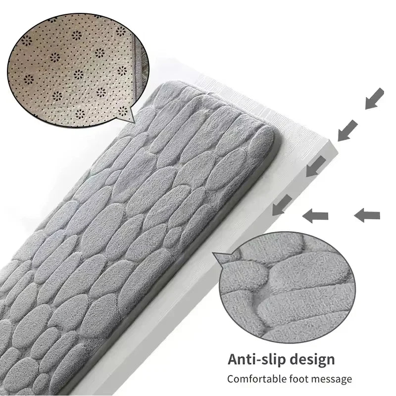Memory Foam Embossed Velvet Bath Rug – Non-Slip Cobblestone Floor Mat for Bathroom & Living Room (1-Pack)