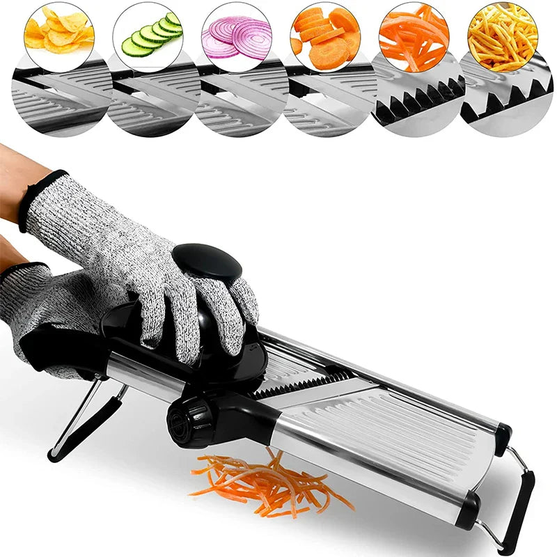 Adjustable Stainless Steel Mandoline Slicer – Vegetable & Fruit Cutter for Potatoes, Tomatoes, Onions & Carrots