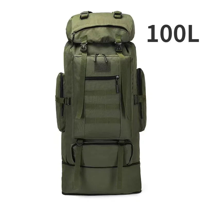 Tactical Mountaineering Backpack 80L / 100L (≈21 / 26 US gal) – Large Hiking, Camping & Travel Rucksack with Molle, Oxford Polyester