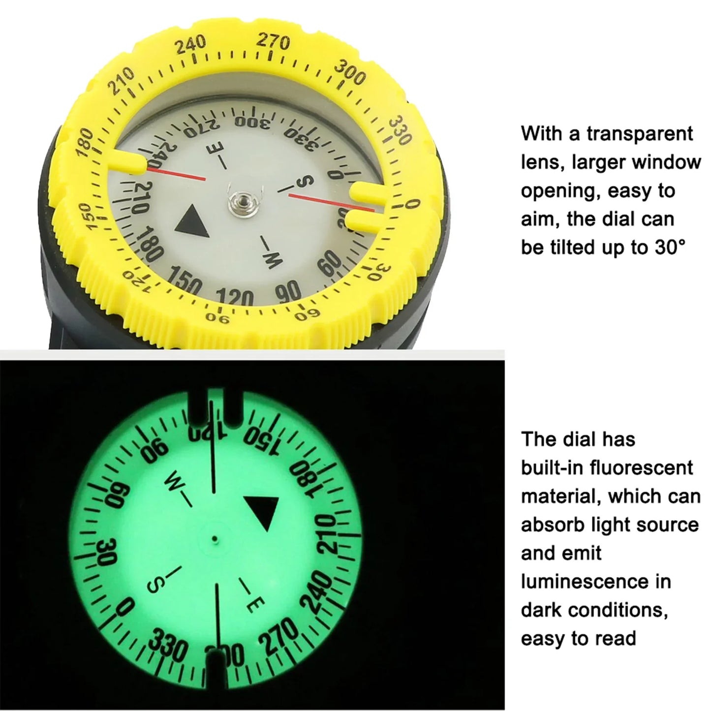 50M Luminous Dive Wrist Compass Waterproof Underwater Navigation with Elastic Cord