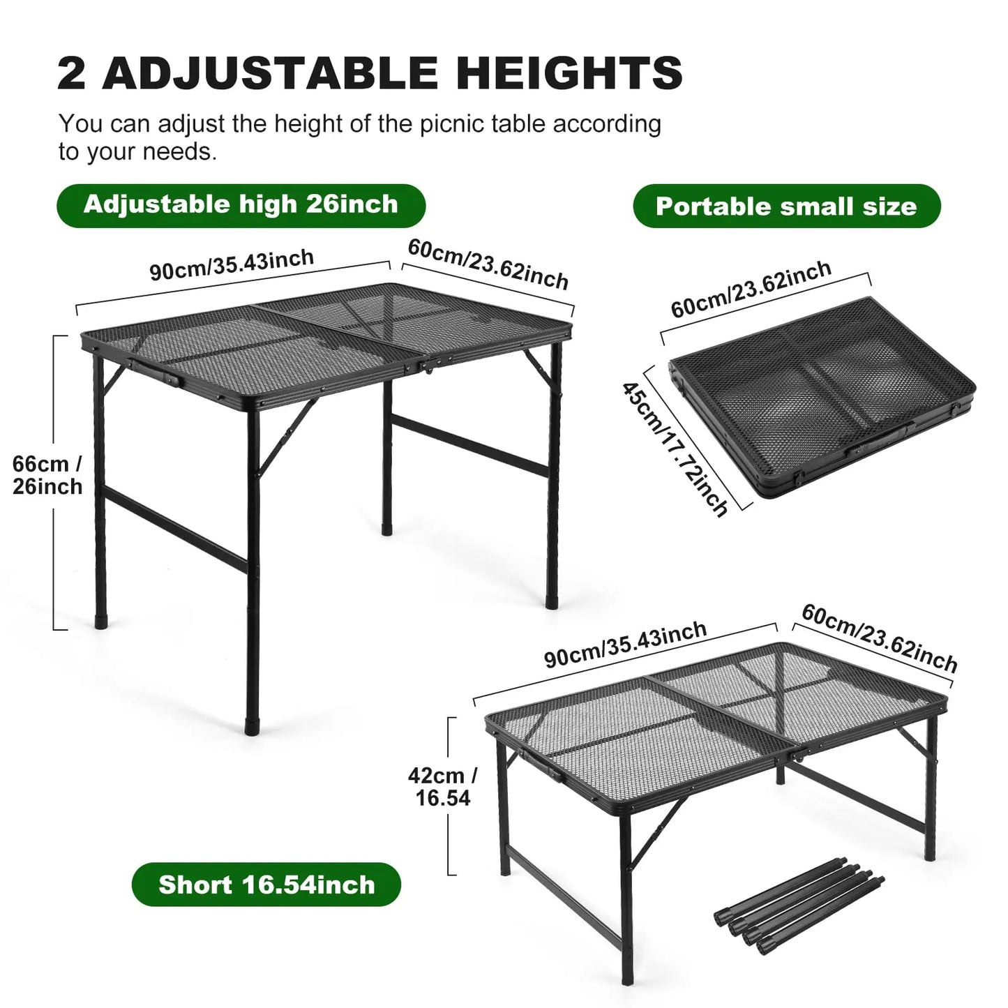 Portable Folding Aluminum Mesh Grill Table for Outdoor Camping, BBQ, RV & Picnic — 23.6 in (60 cm) & 35.4 in (90 cm)