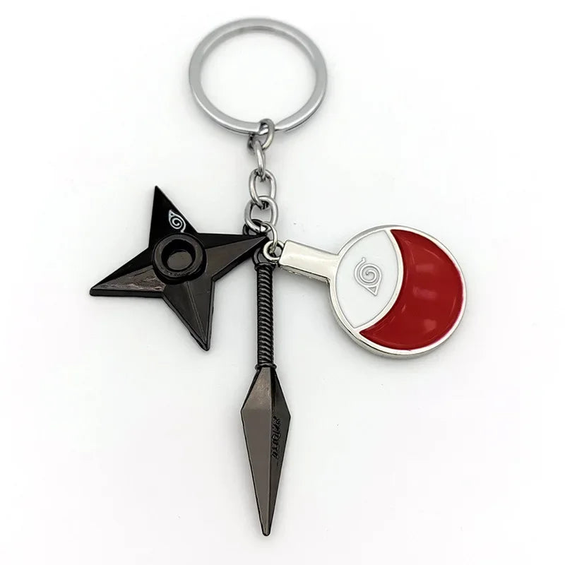 Anime Ninja Keychain Set: Kunai, Shuriken & Red Cloud Charms for Backpack, Car & Keys