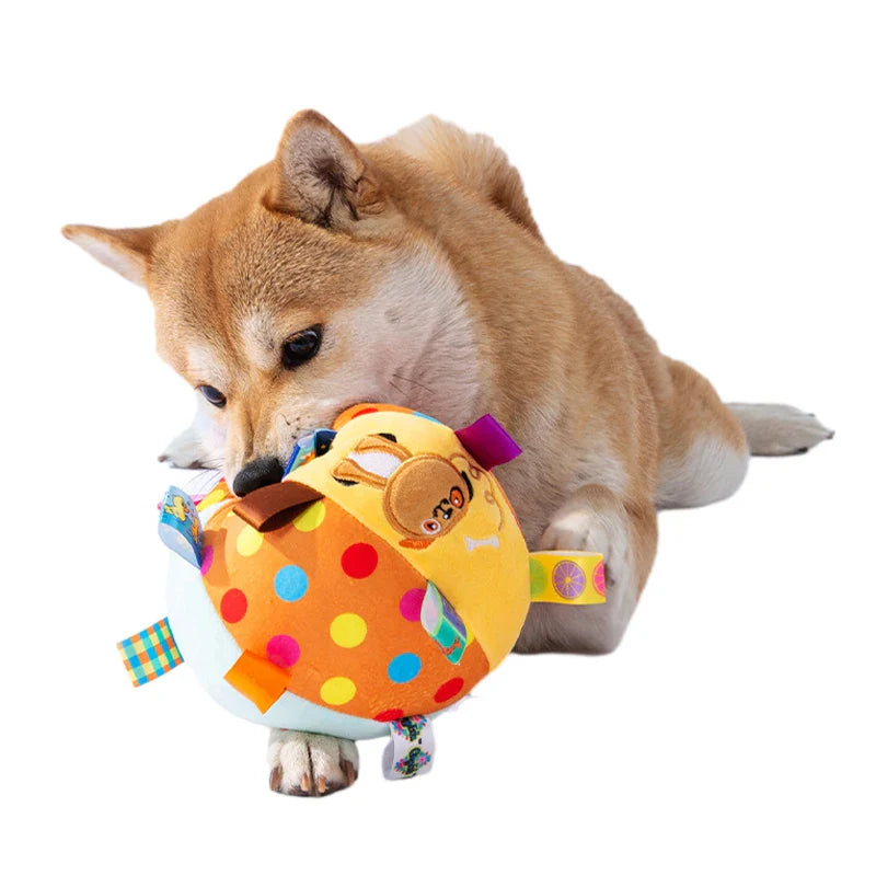 Plush Vocal Toy Ball with Bells - Interactive Chew & Tooth-Cleaning Pet Toy for Dogs, Puppies & Cats (6 in / 15 cm)