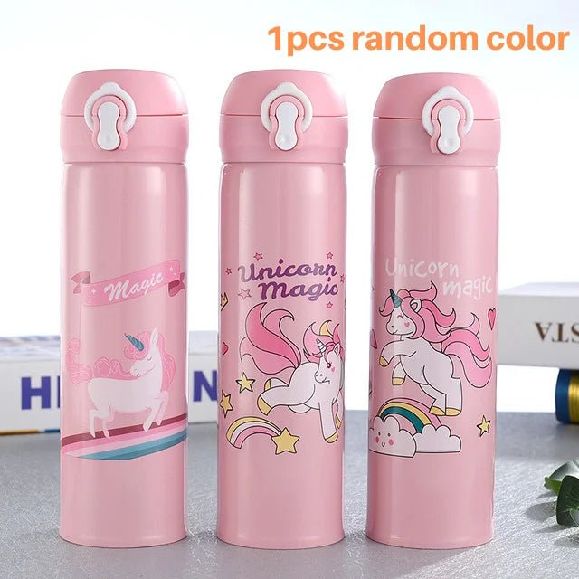Unicorn Stainless Steel Insulated Thermos Bottle 500ml (16.9 fl oz) – Kids Bouncing Lid Water Bottle for Girls, Portable Travel Mug
