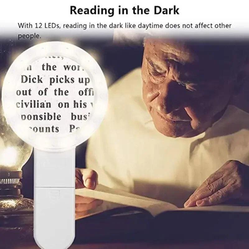 30X Handheld Magnifier with 12 LED Lights, Portable Loupe for Reading, Jewelry & Watch Repair