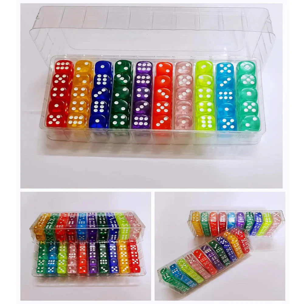 100-Pack 6-Sided Dice 14mm D6 Acrylic Rounded-Edge Transparent Dice for Board Games & DnD