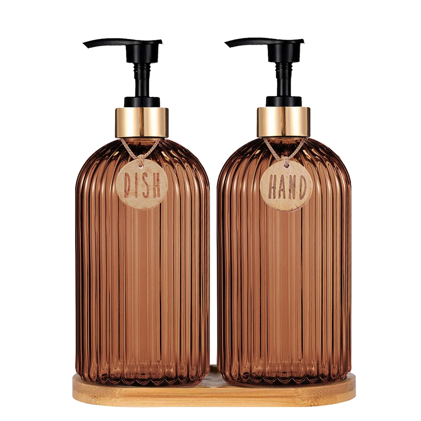 Amber Refillable Dish & Hand Soap Dispenser 500ml (16.9oz) Pump Bottle for Kitchen and Bathroom