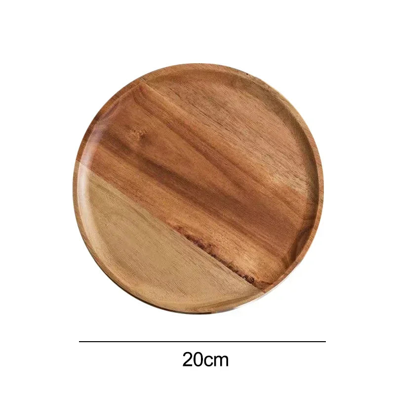 Acacia Wood Round Serving Platter Tray – 15/20/25 cm (6/7.9/9.8 in) Pizza Salad Dessert Plate