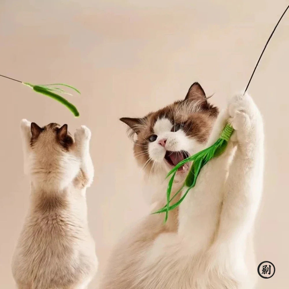 Interactive Feather Wand for Cats – 19.7 in (50 cm) Sage Tail Grass Teaser Stick, Bite-Resistant Sound Toy for Kittens