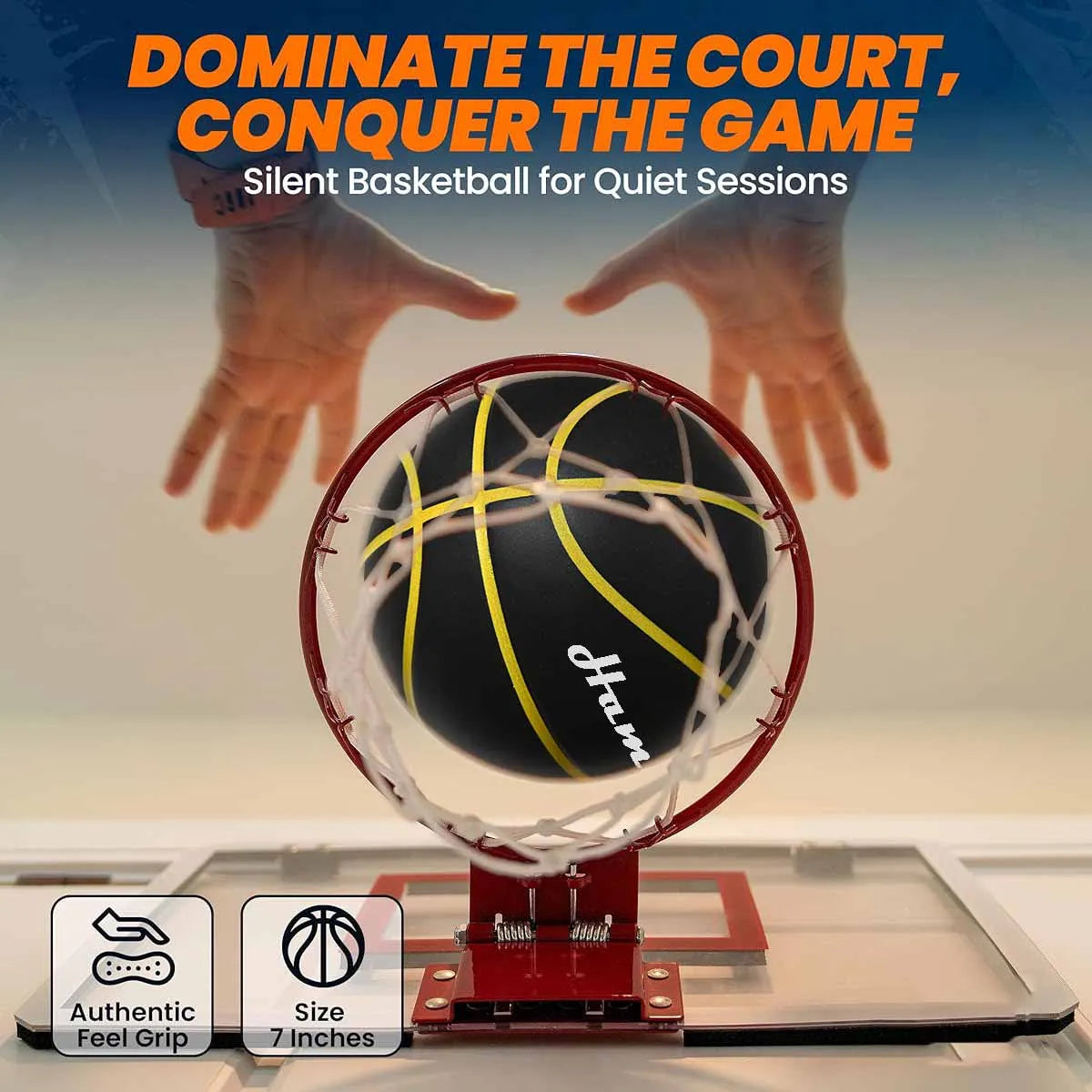 Silent Indoor Basketball Size 7 (29.5 in / 75 cm) PU Foam Airless 580 g Quiet Dribble