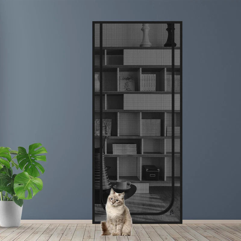 Cat-Resistant Zipper Door Screen - Nano Mesh Pet Door Curtain, Anti-Mosquito & Scratch-Proof, Up/Left Opening