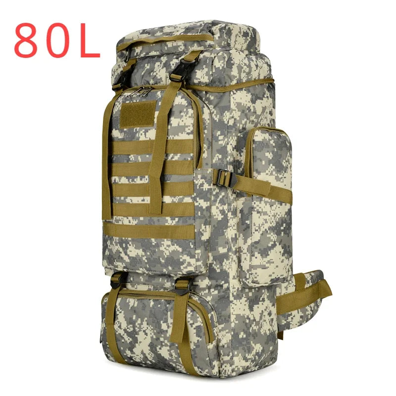 Tactical Mountaineering Backpack 80L / 100L (≈21 / 26 US gal) – Large Hiking, Camping & Travel Rucksack with Molle, Oxford Polyester