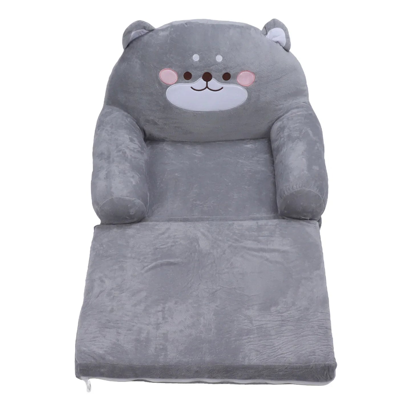Cartoon Gray Dog Kids Sofa Foldable Toddler Chair - Soft Breathable Plush Armrest for Reading, Relaxing & Napping