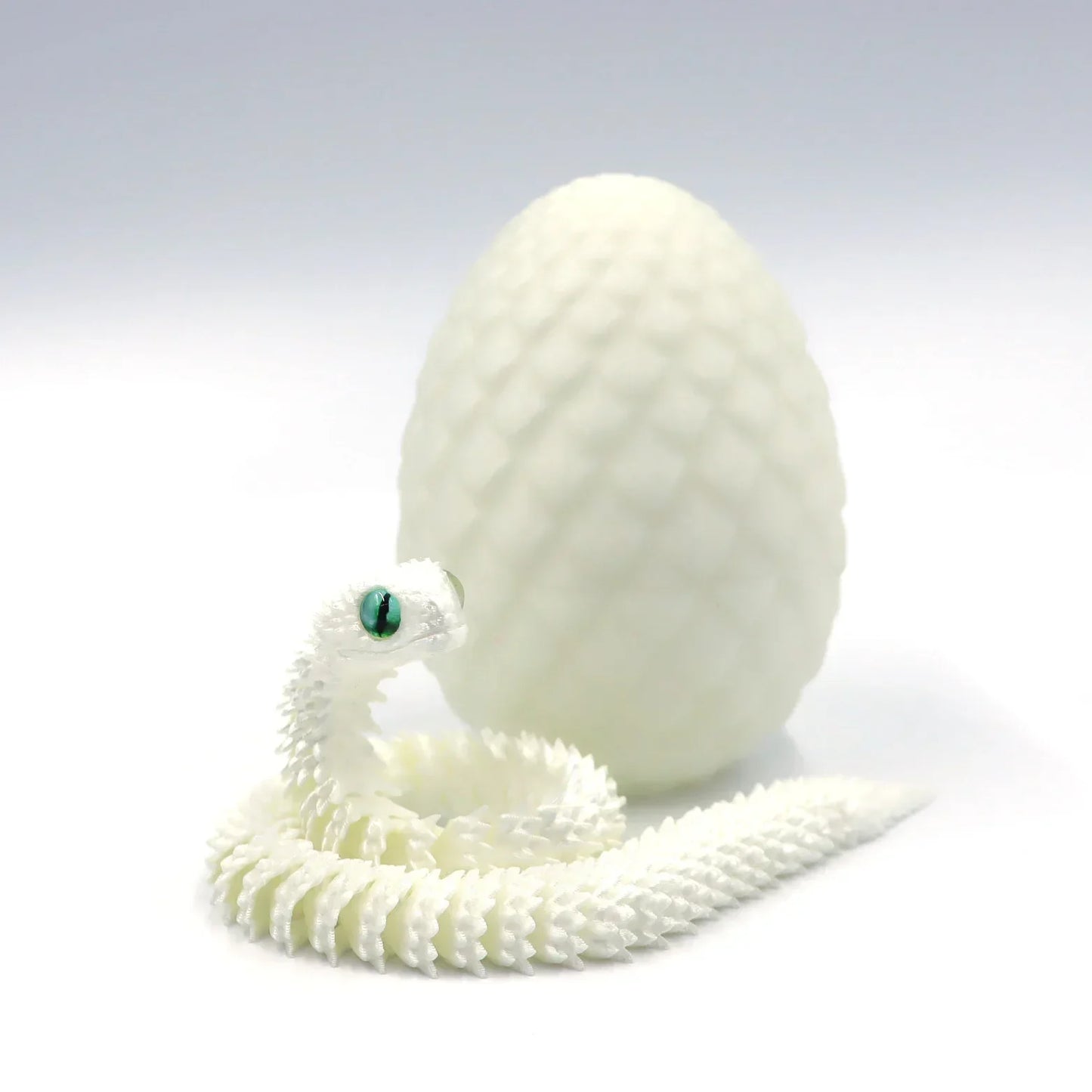 3D Printed Articulated Snake & Dragon Egg (22 cm / 8.7 in snake, 8 cm / 3.1 in egg) — Movable Joint Desktop Ornament, Fidget Toy & Anime Collectible