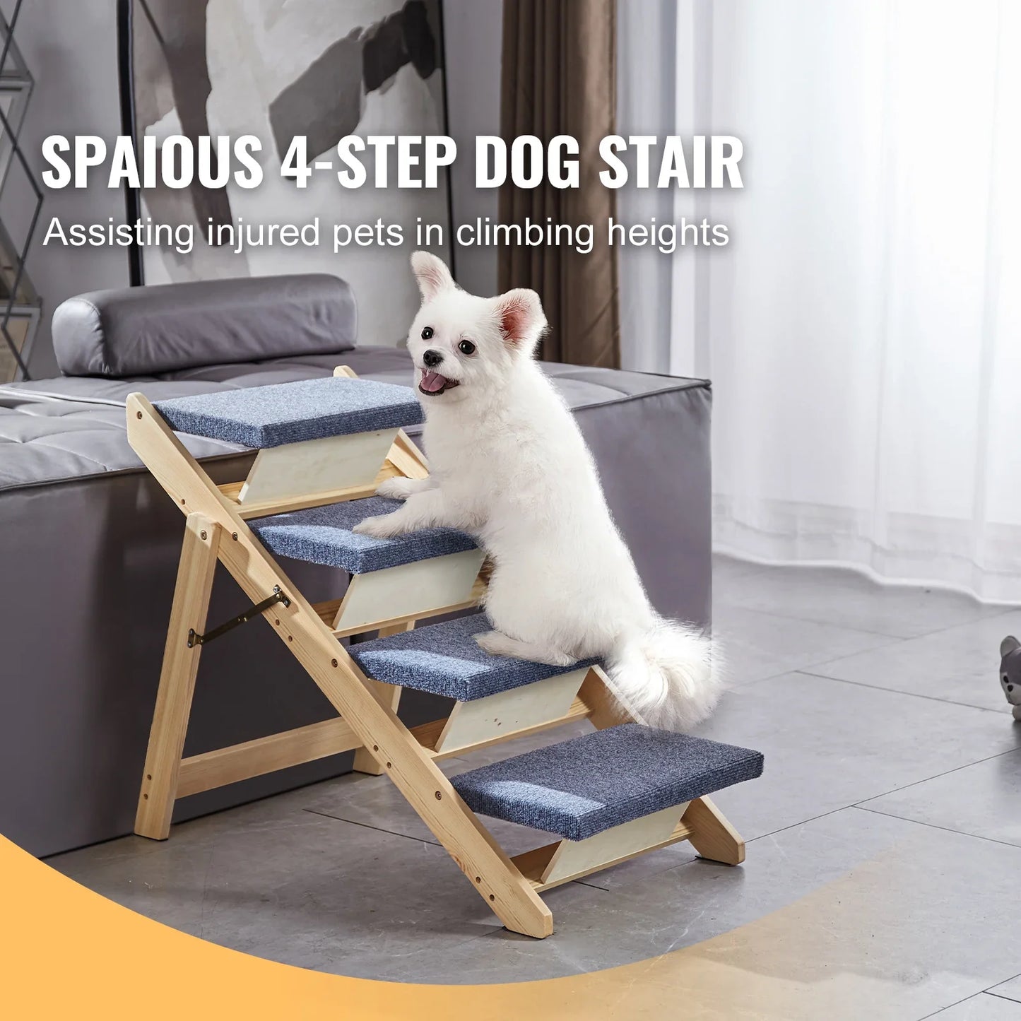 Foldable Wooden Pet Stairs & Ramp 2-in-1 — Pet Steps for Dogs & Cats, 30.9in x 18.5in x 25.5in (78.5 x 47 x 64.8 cm), Supports 150 lb (68 kg)