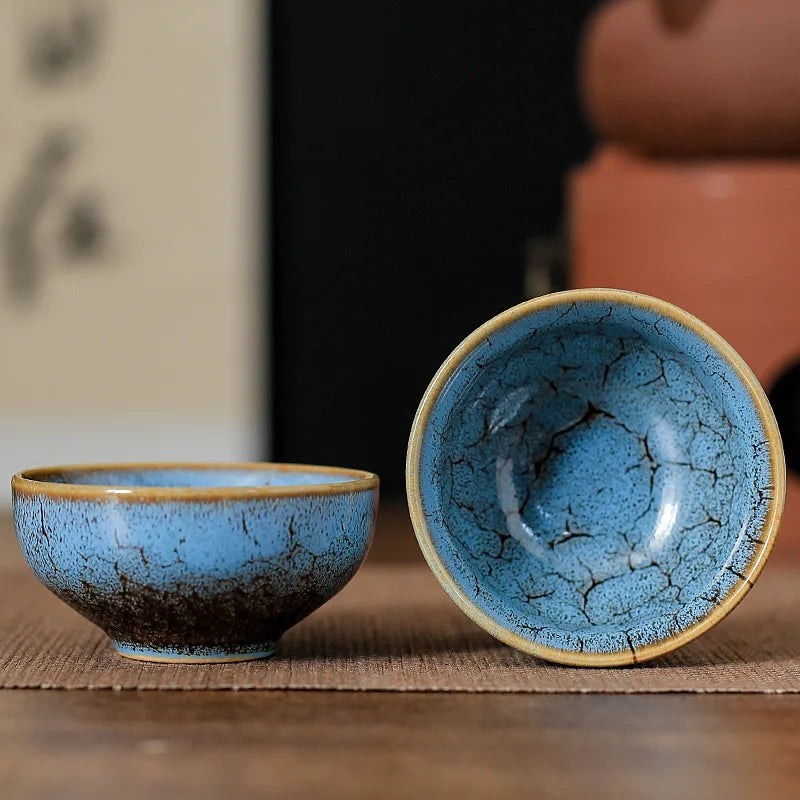 45ml (1.5 fl oz) Ceramic Tasting Teacup – Satin Blue Jianzhan Master Cup for Gongfu Tea